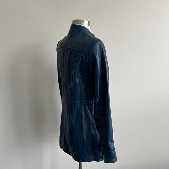 Denim and Company d & co. Blue Leather Jacket Mock Neck Two Way Zip XXSP - Picture 7 of 15